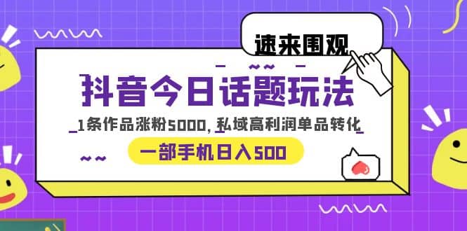 抖音今日话题玩法,1条作品涨粉5000,私域高利润单品转化 一部手机日入500-赛德副业库
