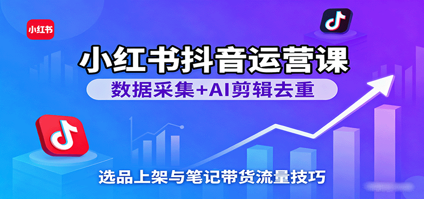 小红书抖音运营课：数据采集+AI剪辑去重，选品上架与笔记带货流量技巧-赛德副业库