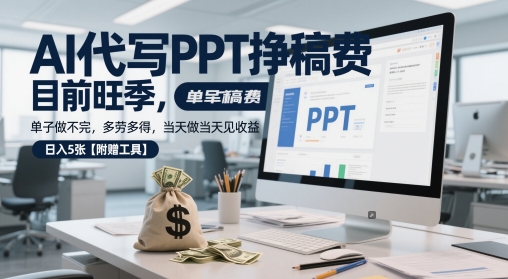 AI代写PPT挣稿费，目前旺季，单子做不完，多劳多得，当天做当天见收益，日入5张【附赠工具】-赛德副业库