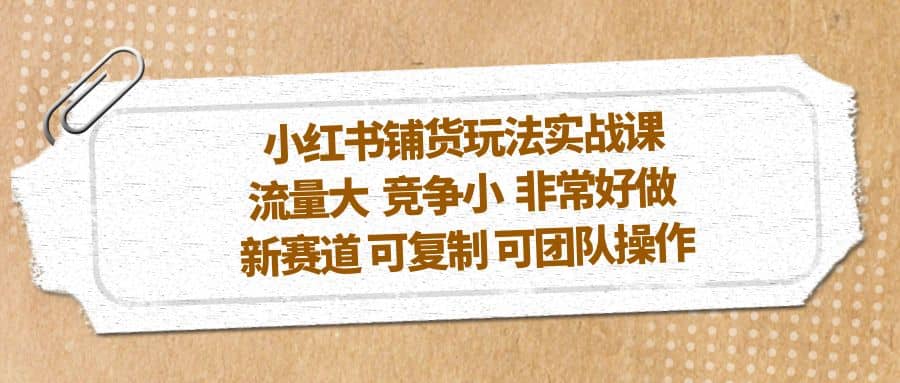小红书铺货玩法实战课，流量大 竞争小 非常好做 新赛道 可复制 可团队操作-赛德副业库