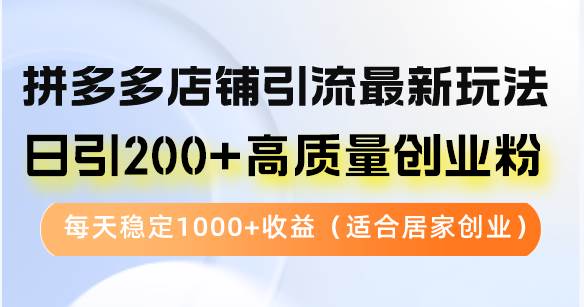 （12893期）拼多多店铺引流最新玩法，日引200+高质量创业粉，每天稳定1000+收益（…-赛德副业库