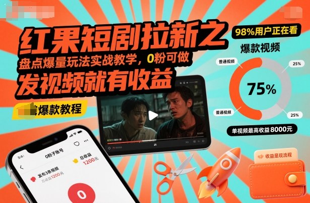 红果短剧拉新之盘点爆量玩法实战教学，0粉可做，发视频就有收益-赛德副业库