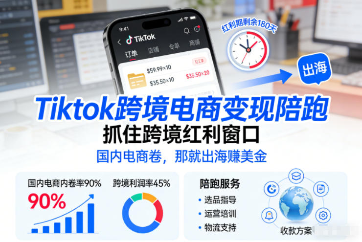 Tiktok跨境电商变现陪跑,抓住跨境红利窗口,国内电商卷,那就出海賺美金-赛德副业库