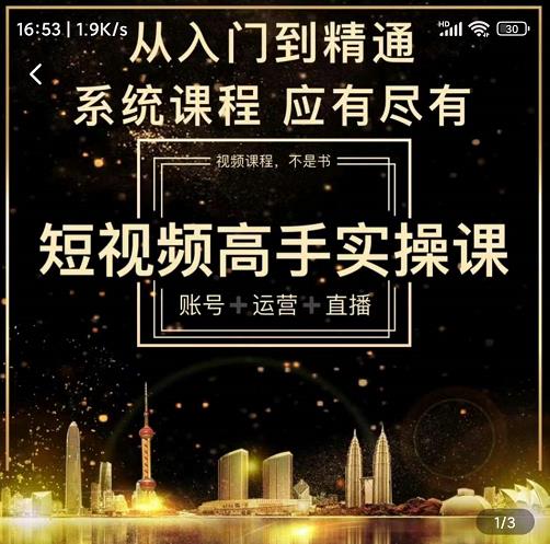 短视频高手实操课:账号+运营+直播,从入门到精通,系统课程,应有尽-赛德副业库