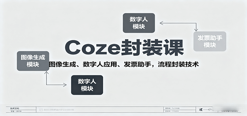 Coze封装课,图像生成、数字人应用、发票助手,流程封装技术-赛德副业库