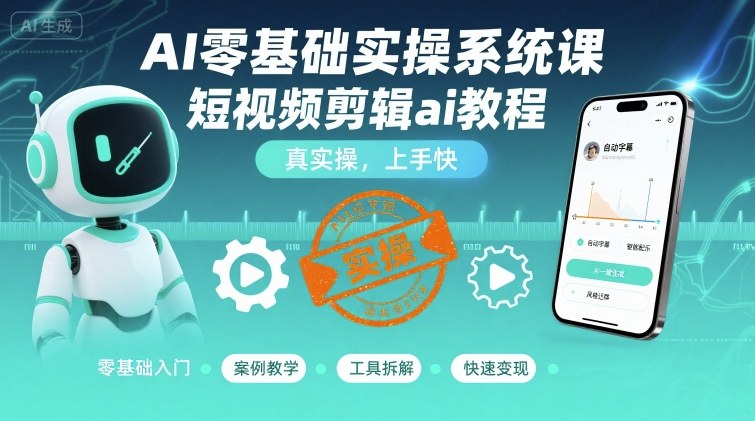 AI零基础实操系统课，短视频剪辑ai教程，真实操，上手快-赛德副业库