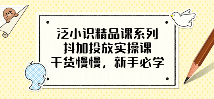 泛小识精品课系列：抖加投放实操课，干货慢慢，新手必学（12节视频课）-赛德副业库
