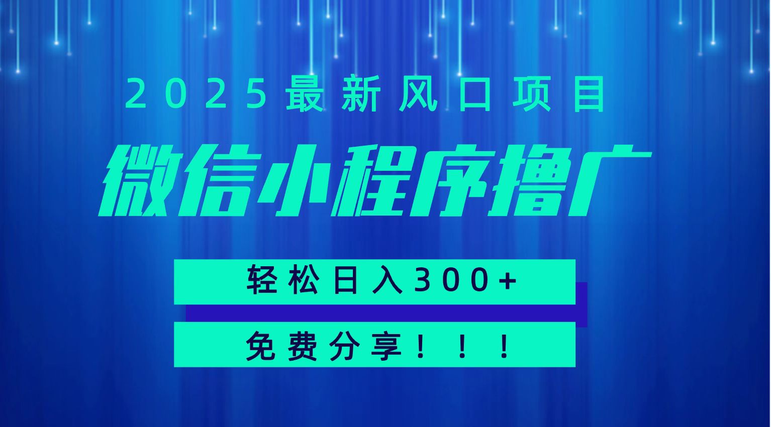 微信小程序撸广，最新风口项目，日入300+ 免费分享 可批量操作 小白可轻松上手！！-赛德副业库
