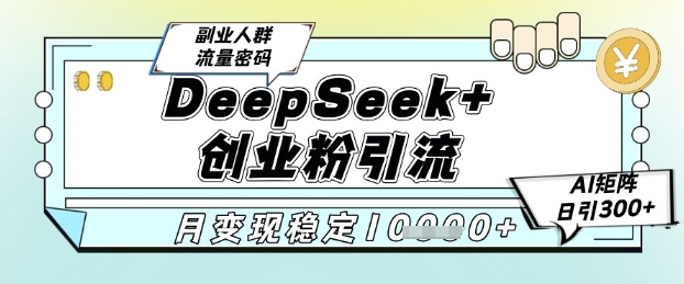 DeepSeek+创业粉精准引流，全新分享课4.0玩法，AI矩阵日引300+，多种变现方式，稳定月入1W-赛德副业库