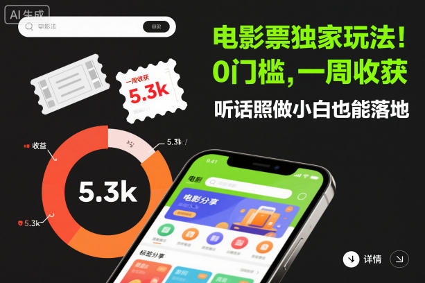 电影票独家玩法!0门槛,一周收获5.3k,听话照做小白也能落地【揭秘】-赛德副业库