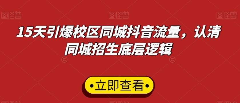 15天引爆校区同城抖音流量,认清同城招生底层逻辑-赛德副业库