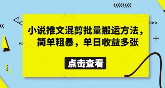 小说推文混剪批量搬运方法，简单粗暴，单日收益多张-赛德副业库
