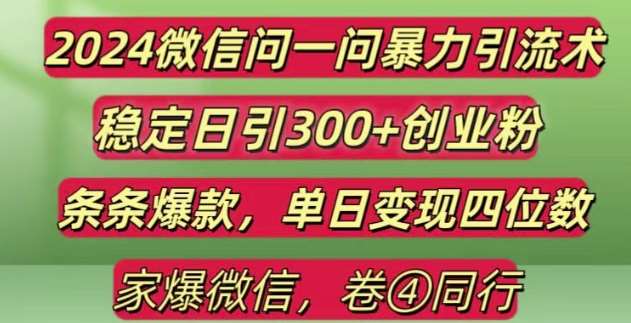 2024最新微信问一问暴力引流300+创业粉,条条爆款单日变现四位数【揭秘】-赛德副业库