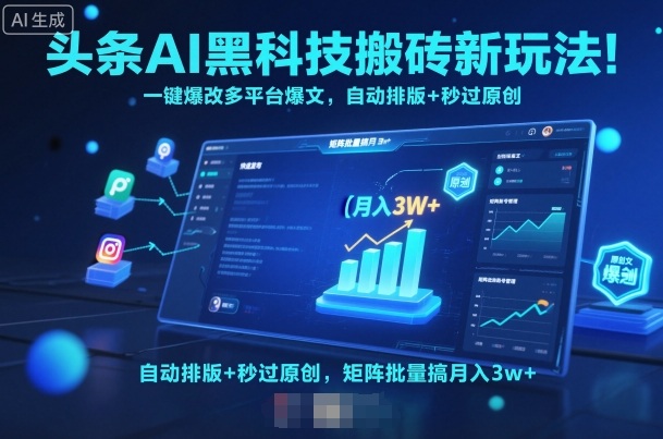 头条AI黑科技搬砖新玩法！一键爆改多平台爆文，自动排版+秒过原创，矩阵批量搞月入3w+【揭秘】-赛德副业库
