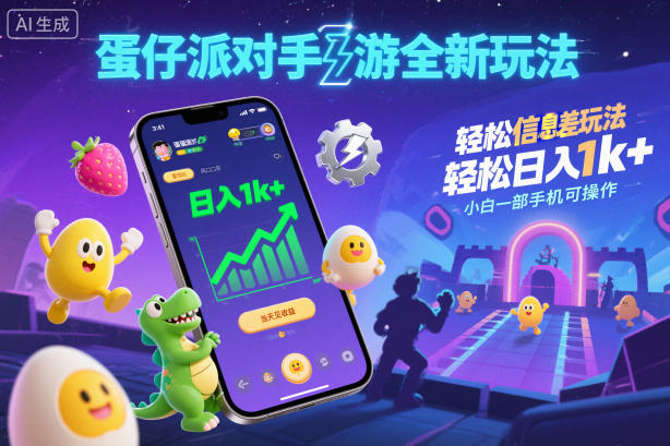 蛋仔派对手游全新玩法，轻松日入1k+，风口信息差玩法，当天见收益，小白一部手机可操作-赛德副业库