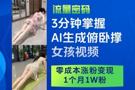 3分钟掌握AI生成俯卧撑女孩视频,零成本涨粉变现,1个月1W粉-赛德副业库
