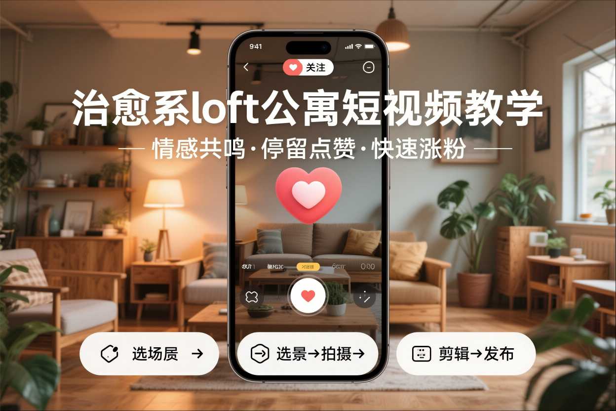 治愈系loft公寓短视频制作教学,情感共鸣引停留点赞关注,快速起号涨粉-赛德副业库