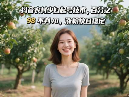 抖音农村少妇起号技术，百分之98不判AI，涨粉快且稳定-赛德副业库