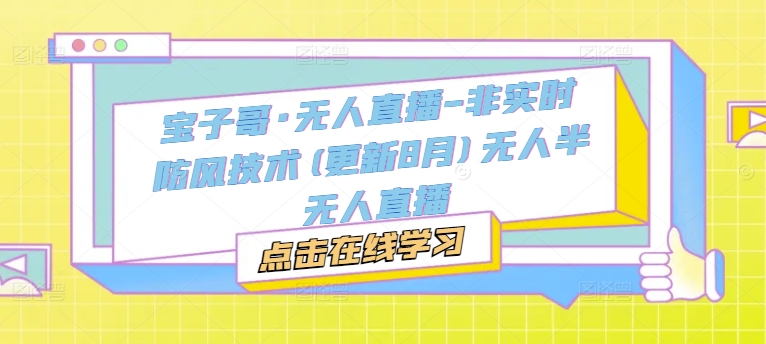 宝子哥·无人直播-非实时防风技术(更新25年6月)无人半无人直播-赛德副业库