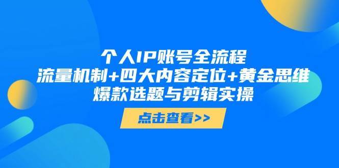 个人IP账号全流程:流量机制+四大内容定位+黄金思维, 爆款选题与剪辑实操-赛德副业库
