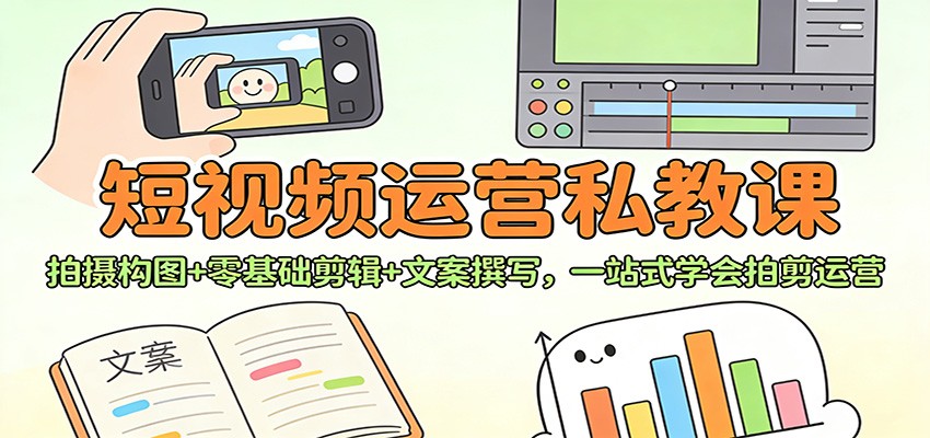 短视频运营私教课:拍摄构图+零基础剪辑 +文案撰写,一站式学会拍剪运营-赛德副业库