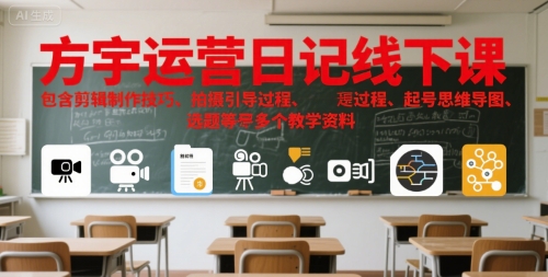 方宇运营日记线下课,包含剪辑制作技巧、拍摄引导过程、起号思维导图、选题等多个教学资料-赛德副业库