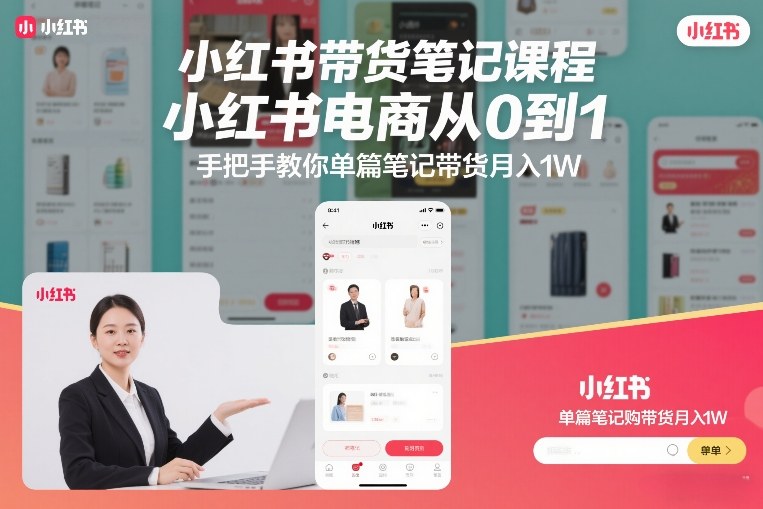 小红书带货笔记课程,小红书电商从0到1,手把手教你单篇笔记带货月入1W-赛德副业库