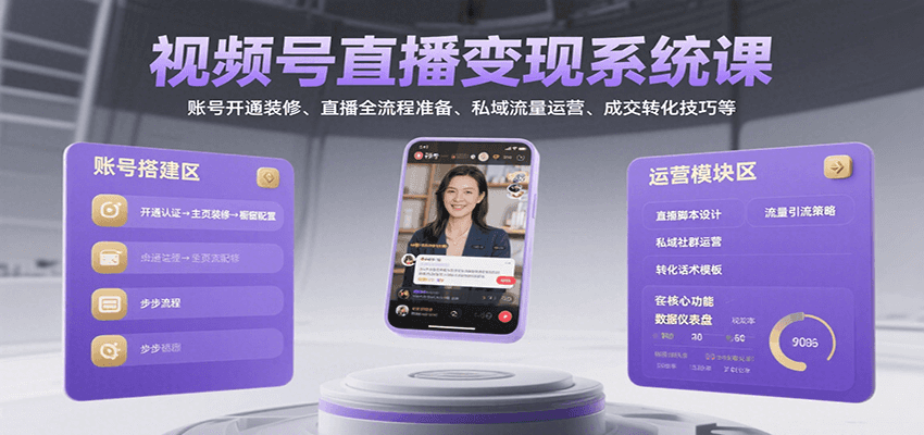 视频号直播变现系统课，账号开通装修、直播全流程准备、私域流量运营、成交转化技巧等-赛德副业库