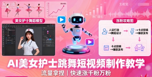 AI美女护士跳舞短视频制作教学，流量拿捏，快速涨千粉万粉【提示词+视频教程】-赛德副业库