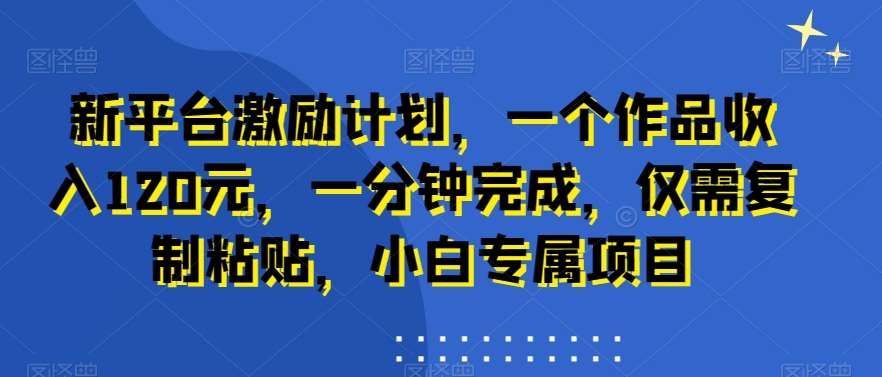新平台激励计划，一个作品收入120元，一分钟完成，仅需复制粘贴，小白专属项目【揭秘】-赛德副业库