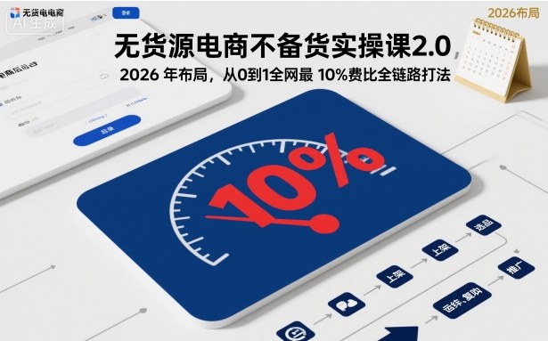 无货源电商不备货实操课2.0,2026年布局,从0到1全网最低10%费比全链路打法【更新中】-赛德副业库