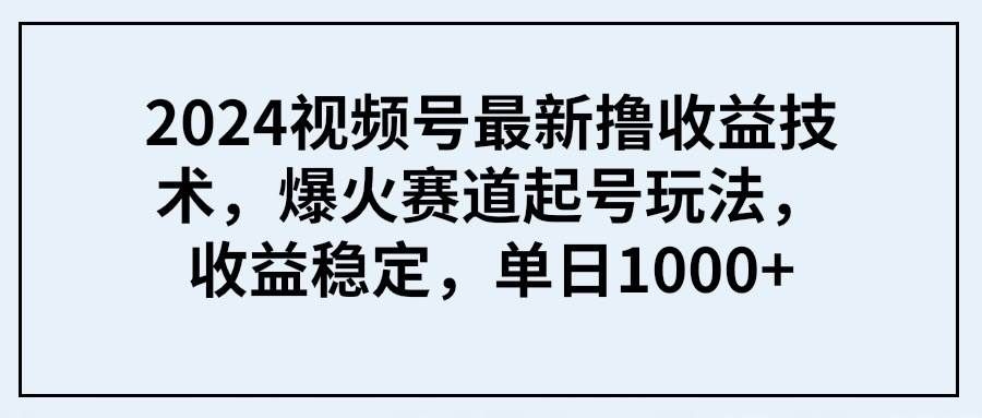 （9651期） 2024视频号最新撸收益技术，爆火赛道起号玩法，收益稳定，单日1000+-赛德副业库