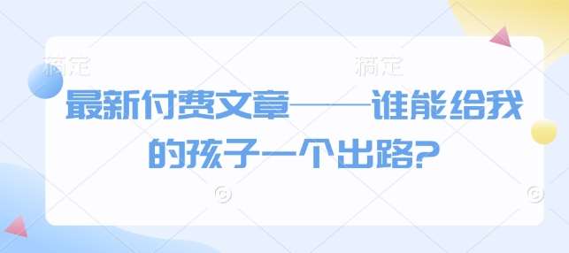 最新付费文章——谁能给我的孩子一个出路?-赛德副业库
