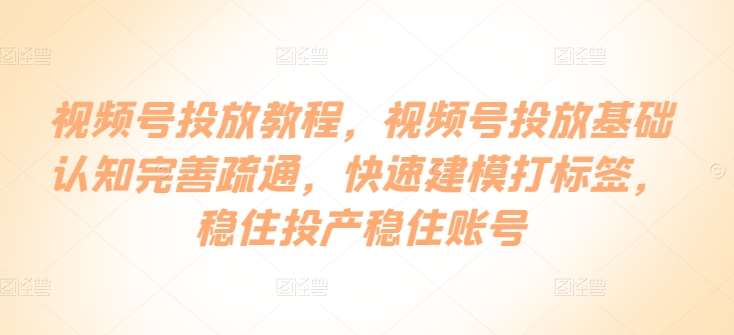 视频号投放教程，​视频号投放基础认知完善疏通，快速建模打标签，稳住投产稳住账号-赛德副业库