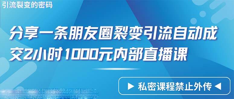 （9850期）仅靠分享一条朋友圈裂变引流自动成交2小时1000内部直播课程-赛德副业库