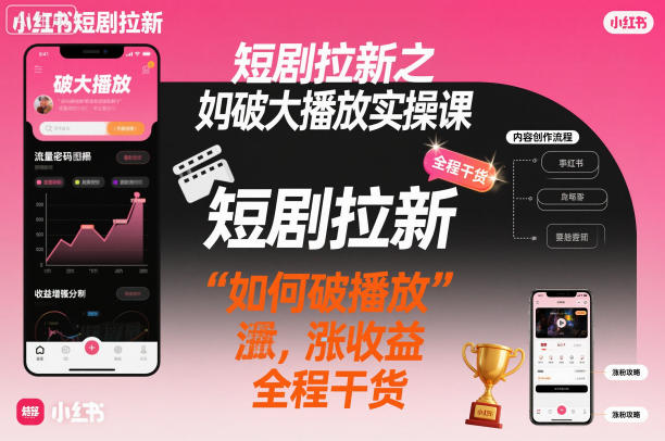 短剧拉新之小红书如何破大播放实操课，如何破播放，涨收益，全程干货-赛德副业库
