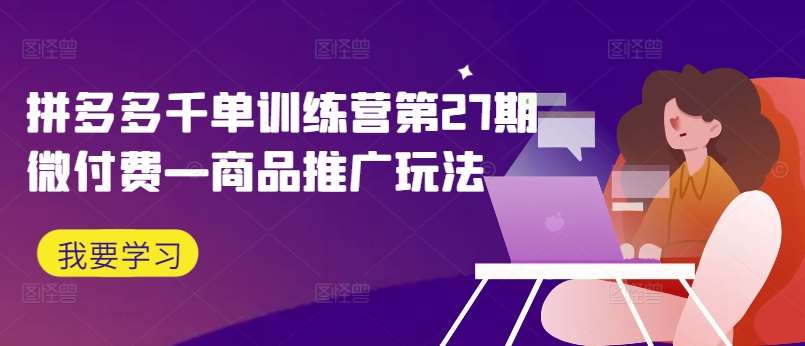 拼多多千单训练营第27期微付费—商品推广玩法-赛德副业库