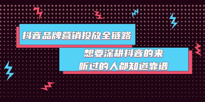 抖音品牌营销投放全链路：想要深耕抖音的来，听过的人都知道靠谱-赛德副业库