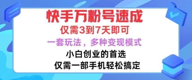 快手万粉号速成，仅需3到七天，小白创业的首选，一套玩法，多种变现模式【揭秘】-赛德副业库