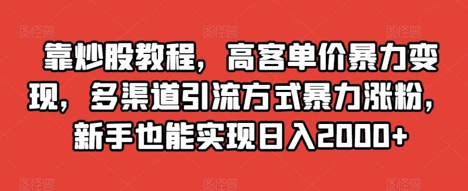 靠炒股教程，高客单价暴力变现，多渠道引流方式暴力涨粉，新手也能实现日入2000+【揭秘】-赛德副业库