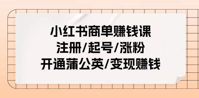 小红书商单赚钱课：注册/起号/涨粉/开通蒲公英/变现赚钱（25节课）-赛德副业库