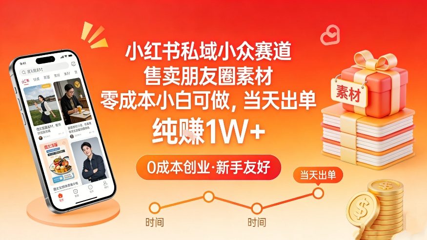 小红书私域小众赛道，售卖朋友圈素材，零成本小白可做，当天出单，月入1W+-赛德副业库