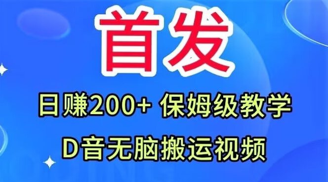 首发，抖音无脑搬运视频，日赚200+保姆级教学【揭秘】-赛德副业库