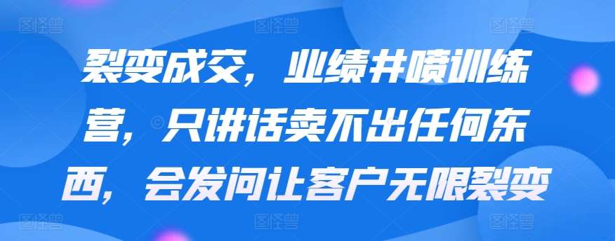 裂变成交,业绩井喷训练营,只讲话卖不出任何东西,会发问让客户无限裂变-赛德副业库