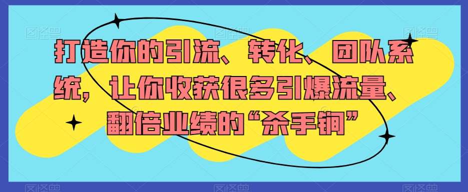 打造你的引流、转化、团队系统，让你收获很多引爆流量、翻倍业绩的“杀手锏”-赛德副业库