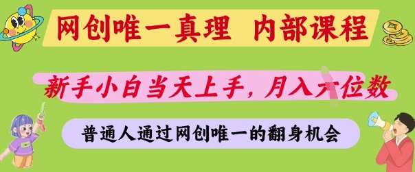 网创唯一真理,内部课程,新手小白当天上手,月入5位数,普通人通过网创唯一的机会【揭秘】-赛德副业库