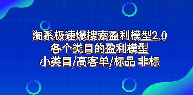 （7737期）淘系极速爆搜索盈利模型2.0，各个类目的盈利模型，小类目/高客单/标品 非标-赛德副业库