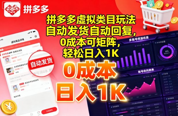 拼多多虚拟类目玩法，自动发货自动回复，0成本可矩阵，轻松日入1K【揭秘】-赛德副业库