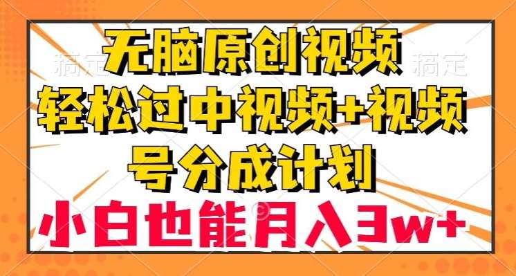 无脑原创视频，轻松过中视频+视频号分成计划，小白也能月入3w+【揭秘】-赛德副业库