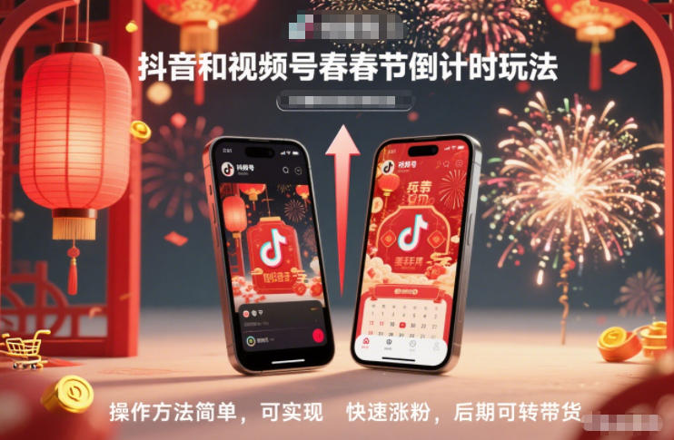 抖音和视频号,春节倒计时玩法,操作方法简单,可实现快速涨粉,后期可转带货-赛德副业库